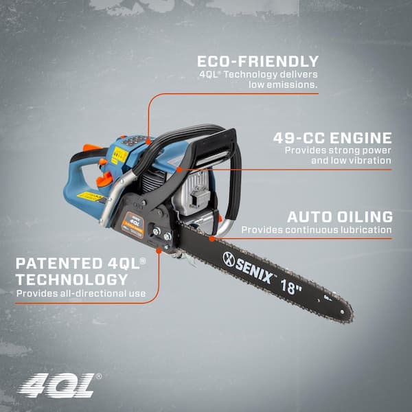 Senix 4QL 49cc Gas 4-Cycle Rear Handle Chainsaw with 18-inch Bar