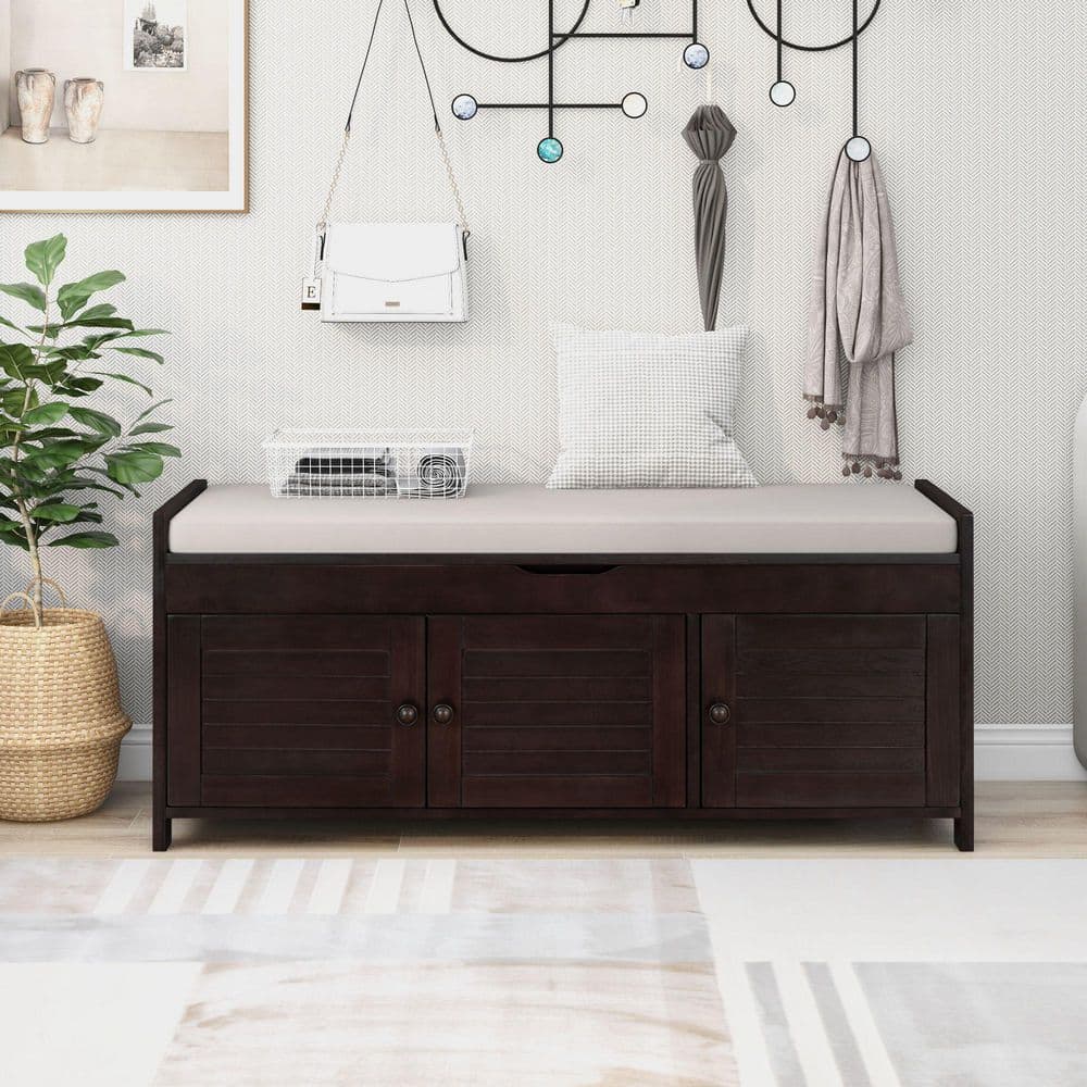 Espresso 43.5 in. Bedroom Bench with 3-Doors