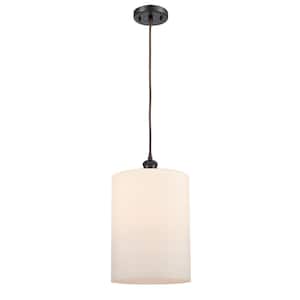 Cobbleskill 1-Light Oil Rubbed Bronze Shaded Pendant Light with Matte White Glass Shade