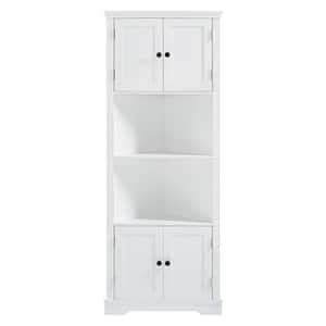 26 in. W x 13.9 in. D x 67 in. H White MDF Freestanding Triangle Corner Linen Cabinet with Adjustable Shelves in White