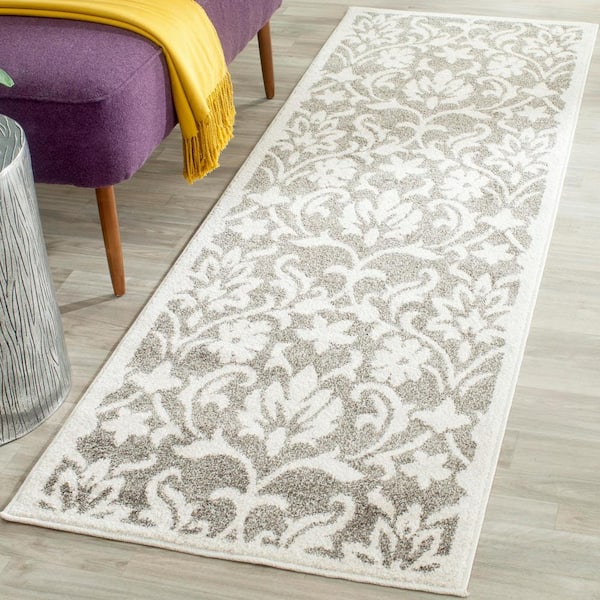 Amherst Dark Gray/Beige 2 ft. x 9 ft. Border Floral Runner Rug