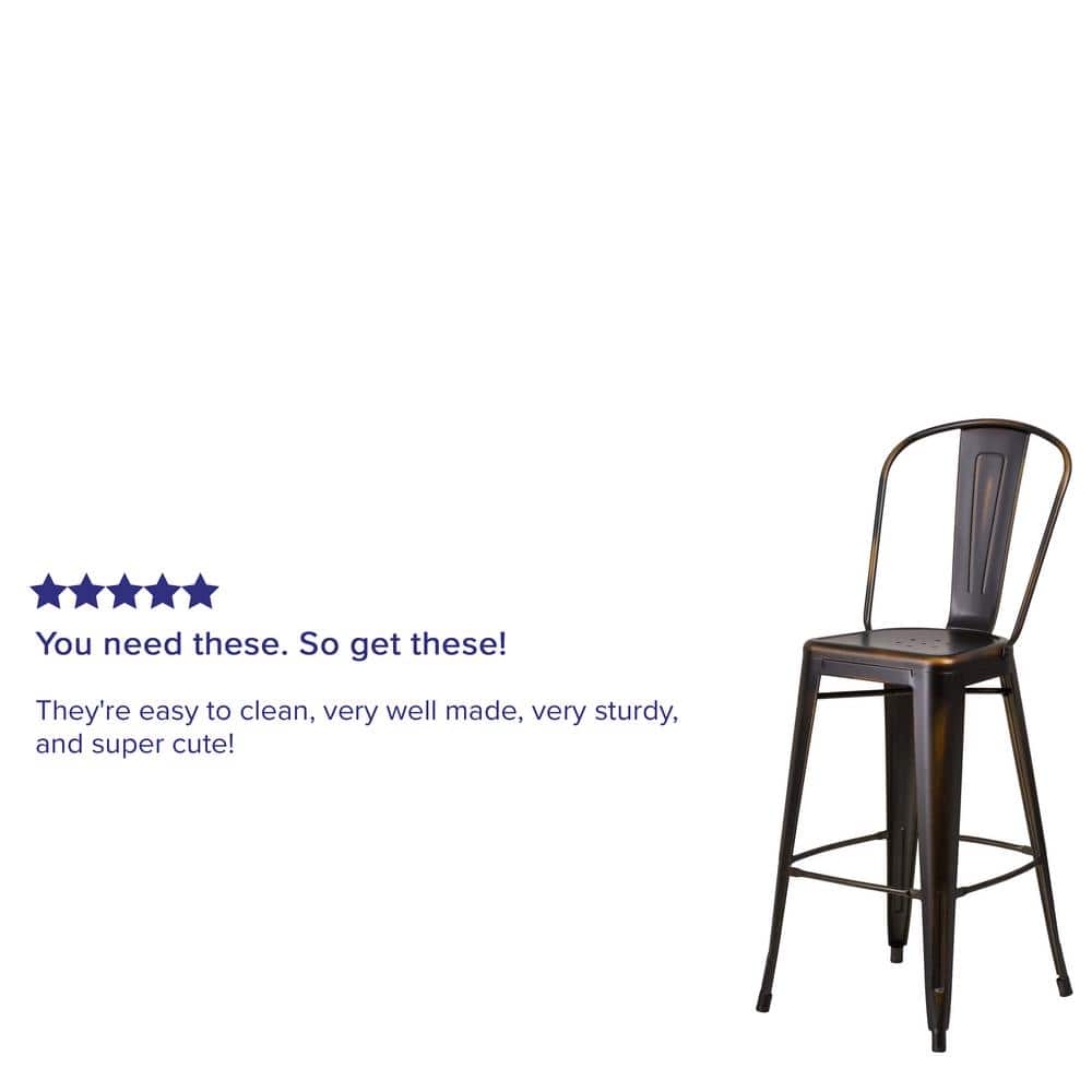 Distressed Copper Metal 30" Bar Stool with Slat Back