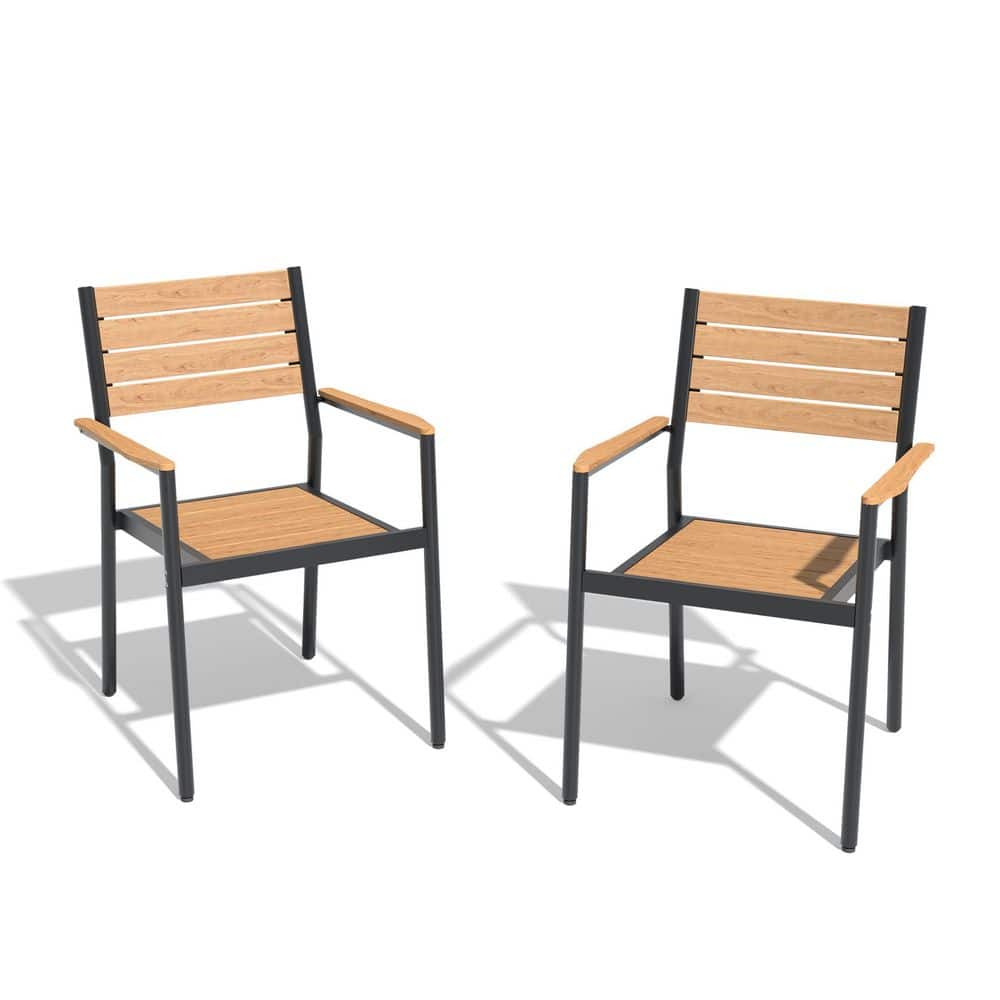 2-Pack Aluminum Outdoor Dining Table with Adjustable Knobs Patio Dining Chairs with High Backrest and Armrest in Brown price history on PriceWatchPro
