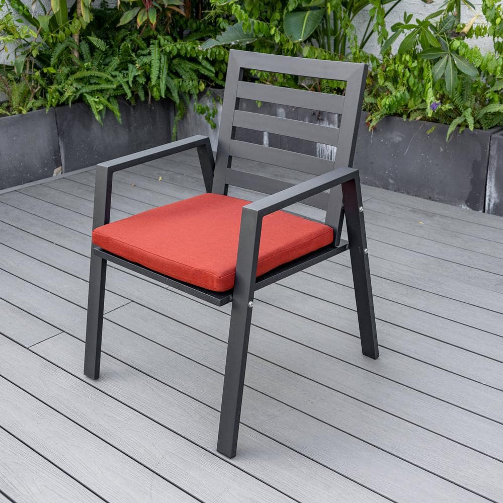 Chelsea Black Aluminum Patio Dining Chair with Red Cushions