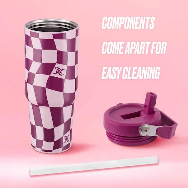JUICY COUTURE Flip & Sip 30 oz. Pink Wavy Check Stainless Steel