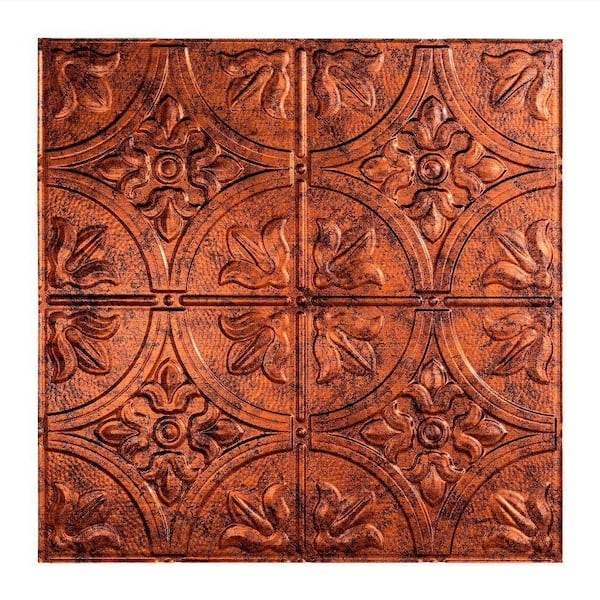 Fasade Traditional Style #2 2 ft. x 2 ft. Vinyl Lay-In Ceiling Tile in Moonstone Copper