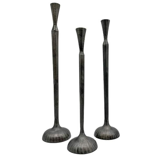 castellousa Bronze 24 in. x 6 in. Decorative Handmade Aluminum Metal Modern Floor Candleholders in 3-Pack