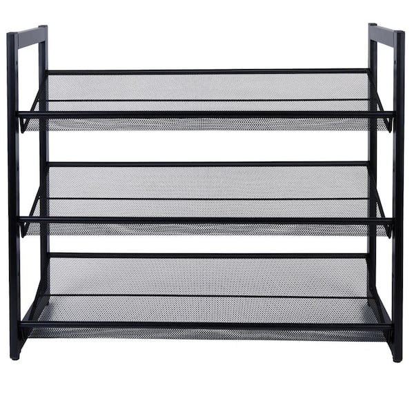 ORGANIZE IT ALL 24.5 in H 3 Tier 12 Pair Black Mesh Shoe Rack 23543 BLACK The Home Depot