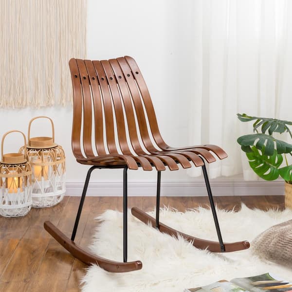 Glitzhome 32 in. H Contoured Natural Bamboo Rocking Chair