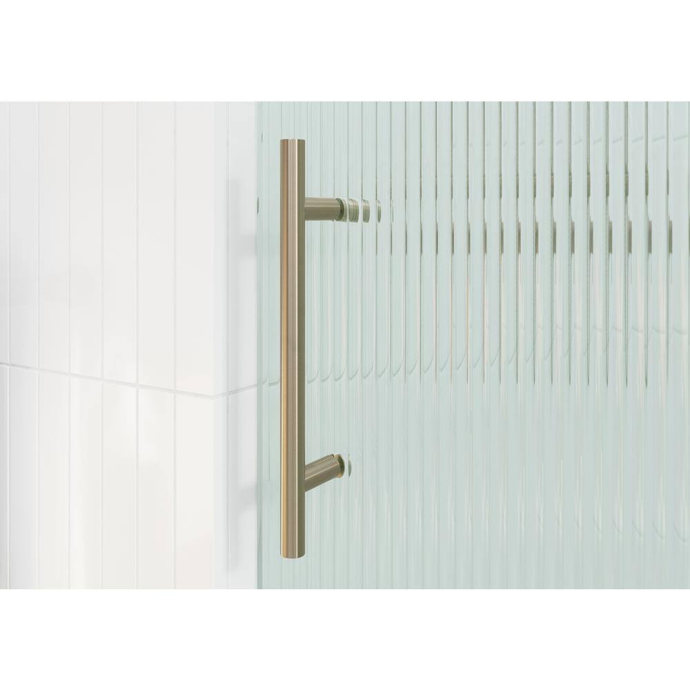 Galaxy 60" Frameless Fluted Glass Sliding Bathtub Door in Brushed Bronze