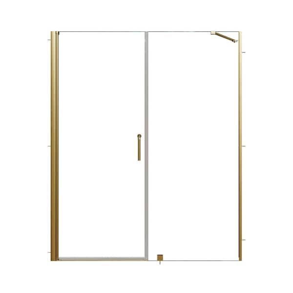 60.62 W x 72 in. H Pivot Semi-Frameless Shower Door in Brush Gold with Clear Glass