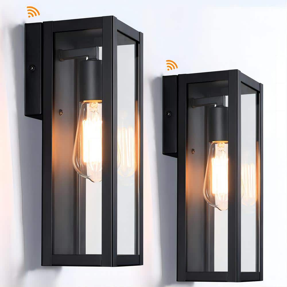 13.15  Outdoor Wall Lights Dusk to Dawn Exterior Light Fixtures Matte Black with Clear Glass Lantern Shade (1-pack)