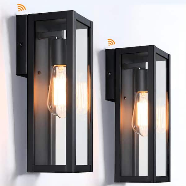 Hukoro Cali 1-Light 13.15 in. Outdoor Dusk-To-Dawn Sensor Wall Light with Matte Black Finish and Clear Glass Shade (2-Pack)