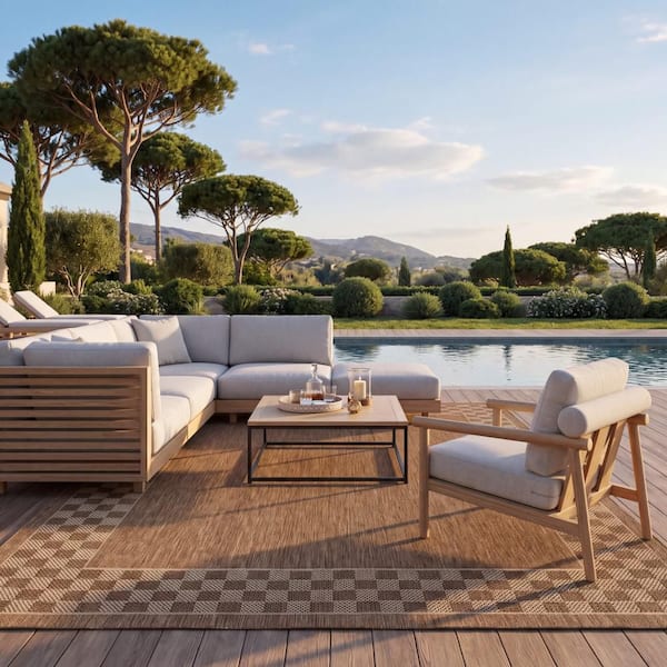Larelle Checkered Brown 7 ft. x 9 ft. Outdoor Area Rug