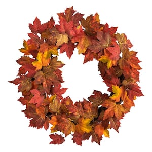22 in. Orange Maple Leaf Artificial Wreath