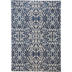 2 X 4 Blue Ivory And Black Floral Area Rug
