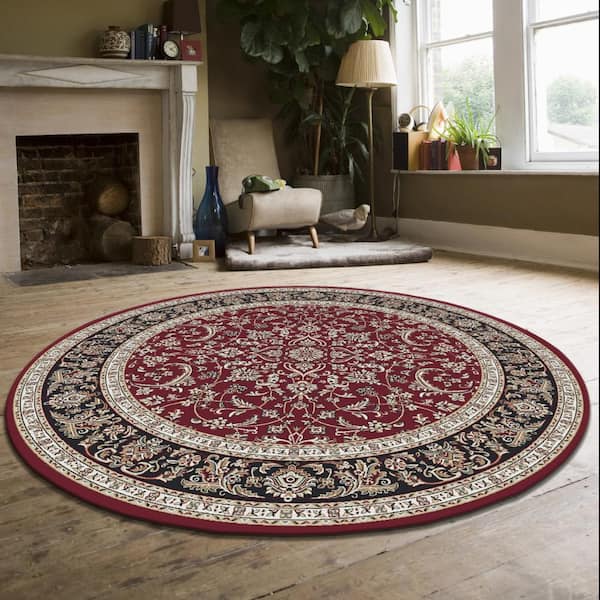 Noble Burgundy 5 ft. Round Traditional Floral Oriental Area Rug