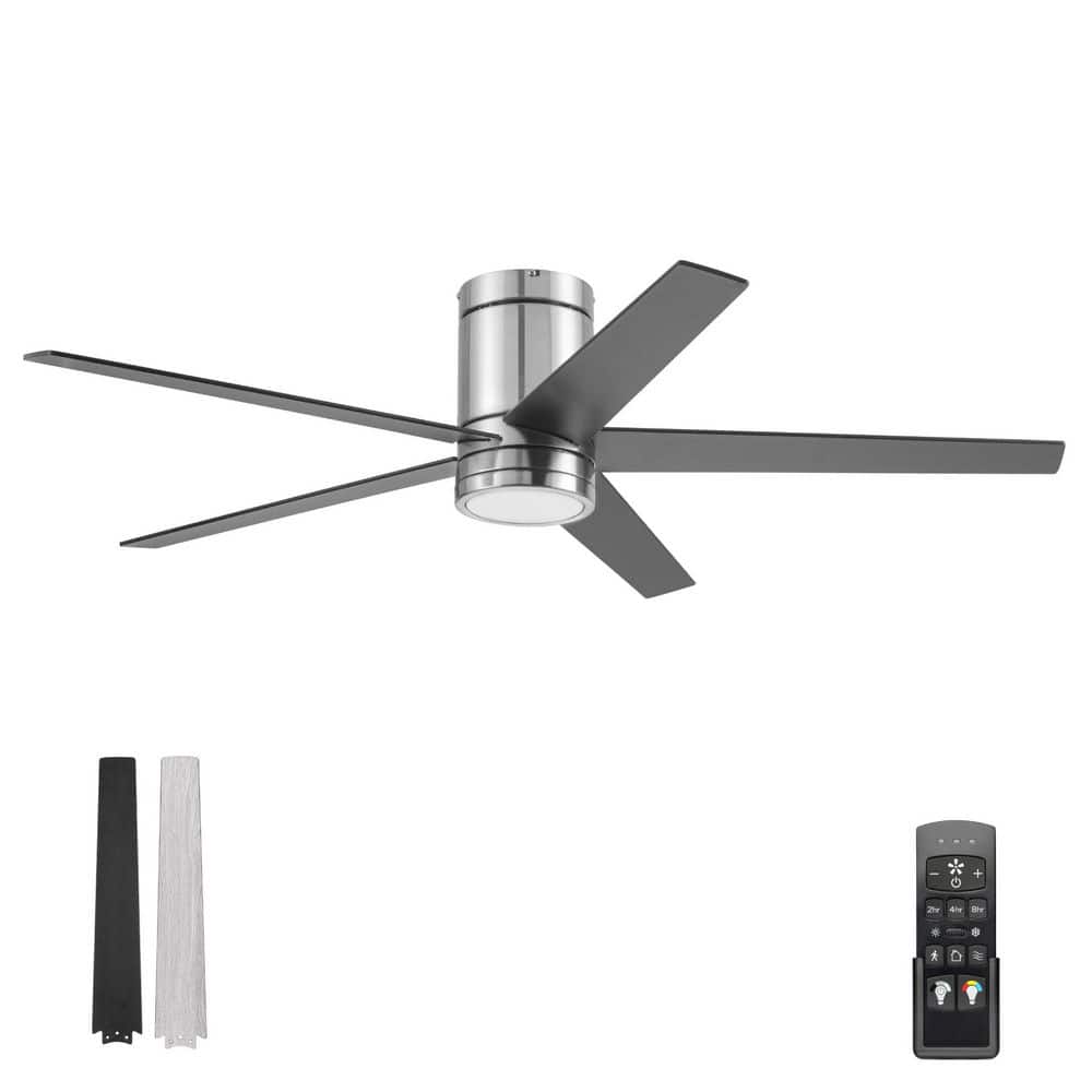 Graceshire 52" Brushed Nickel LED Ceiling Fan with Remote and Reversible Gray Oak Blades