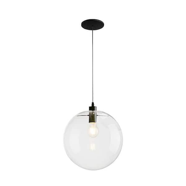 HUOKU 1-Light Matte Black Globe Pendant Light with Clear Glass Shade