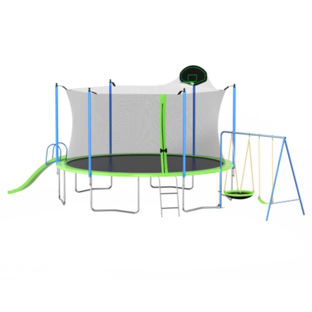 Green 14 ft. Outdoor Trampoline with Slide and Swings for Kids and Adults price history on PriceWatchPro