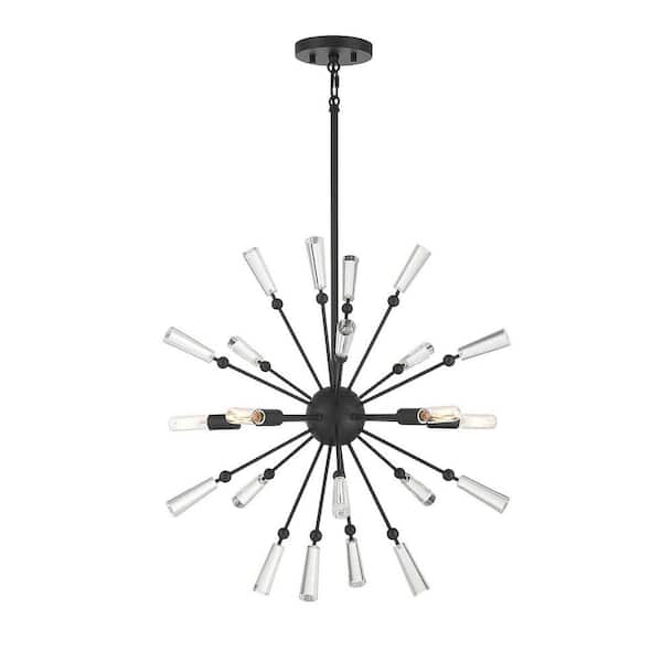 26 in. W x 26 in. H 5-Light Matte Black Statement Pendant Light with Clear Glass