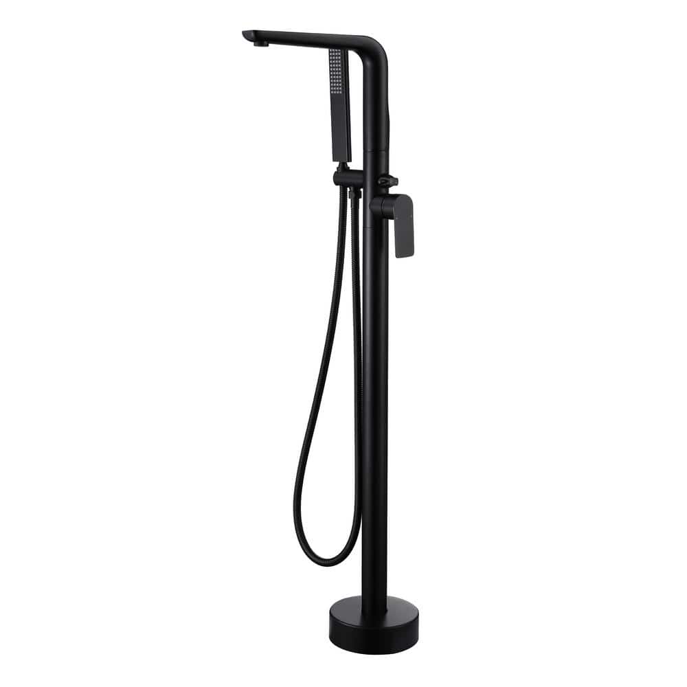 1-Handle Freestanding Floor Mount Tub Faucet Bathtub Filler with Hand Showe