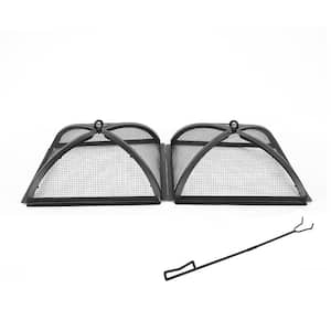 The Peak 38 in. Steel Square Domed Spark Screens and Screen Lift for Rectangle Patio Fire Pit