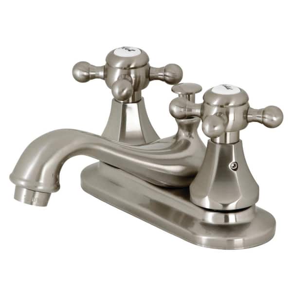 Kingston Brass Metropolitan 4 in. Centerset 2-Handle Bathroom Faucet with Plastic Pop-Up in Brushed Nickel