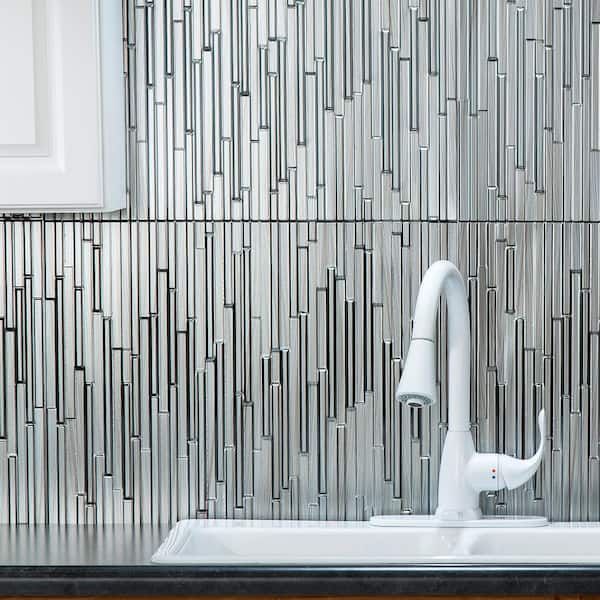 Skyline 24 in. x 18 in. Vinyl Backsplash in Brushed Steel 15 sq. ft. Kit