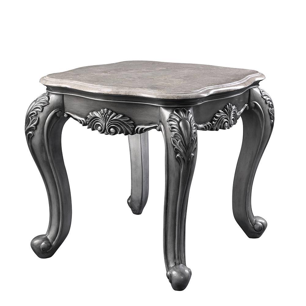 Ariadne Classic Marble Top Platinum Finish Wooden Coffee Table