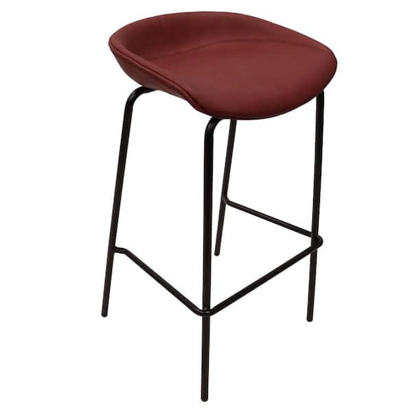Leisuremod Servos Modern Barstool with Upholstered Faux Leather Seat and Powder Coated Iron Frame (Bordeaux)