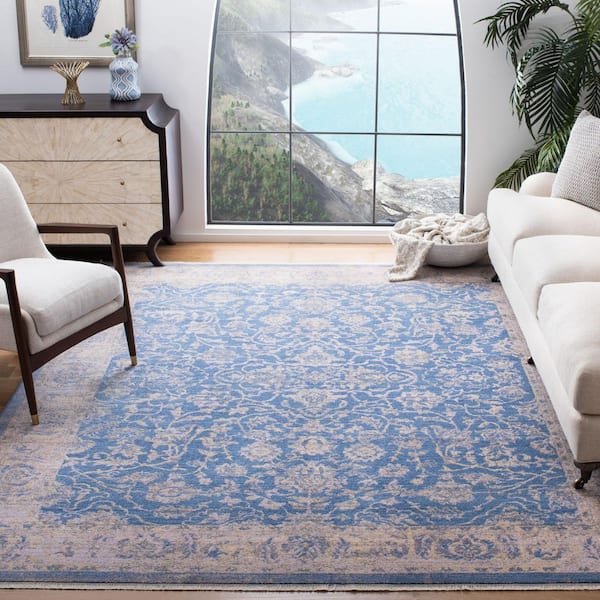 Hellenic 10 ft. x 13 ft. Blue/Gold Ornate Border Area Rug