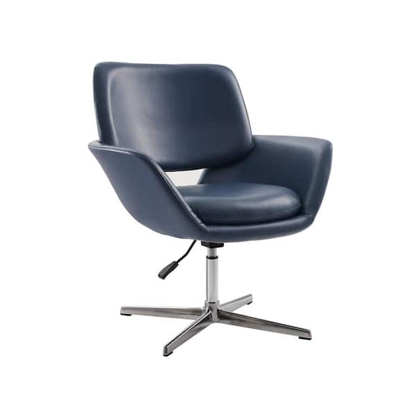 Art Leon NILA Dark Royal Blue Cattlehide Leather Swivel Task Arm Chair with Metal Base