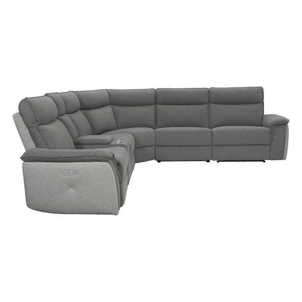 EVERGLADE HOME Verkin 129 in. W Pillow Top Arm 6-Piece Polyester L Shaped Sectional Sofa in 2-Tone Dark Gray