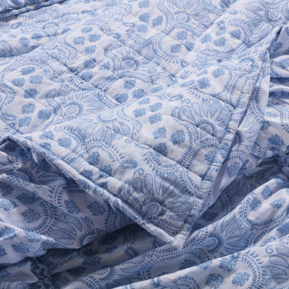King Blue Microfiber Gathered Quilt Set