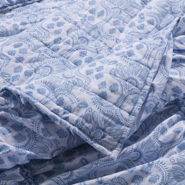 Helena 3-Piece Ruffle Blue King Quilt Set