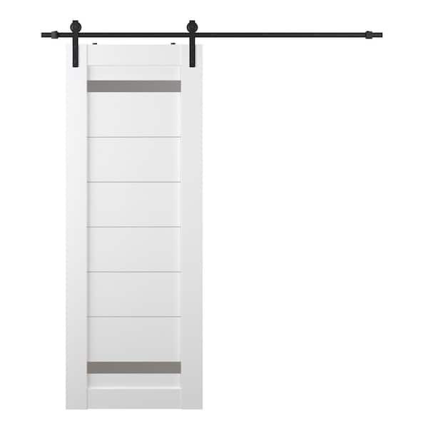 Belldinni Perla 28 in. x 80 in. 2-Lite Frosted Glass Bianco Noble Composite Core Wood Sliding Barn Door with Hardware Kit
