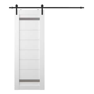 Perla 30 in. x 80 in. 2-Lite Frosted Glass Bianco Noble Composite Core Wood Sliding Barn Door with Hardware Kit