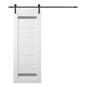 Perla 32 in. x 80 in. 2-Lite Frosted Glass Bianco Noble Composite Core Wood Sliding Barn Door with Hardware Kit