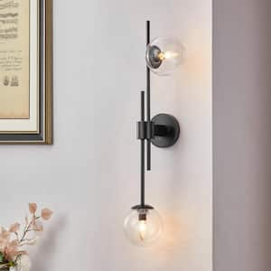 30'' 2-Light Black Wall sconces with Clear Round Glass Shades