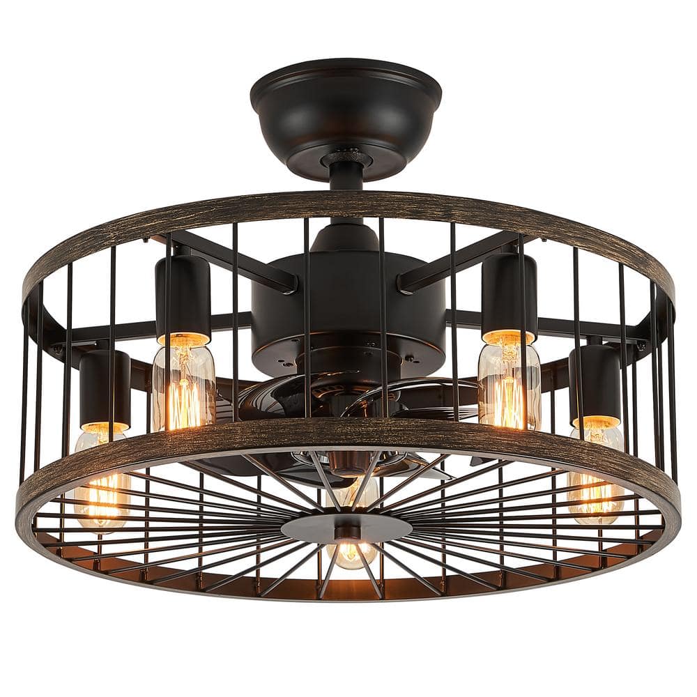 FANNEHONNE 20 in. Indoor Black Modern Farmhouse Ceiling Fan with Light ...