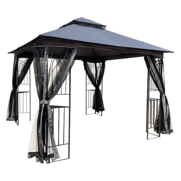 10 ft. x 10 ft. Gray Outdoor Patio Gazebo Canopy Tent With Ventilated Double Roof and Mosquito Net