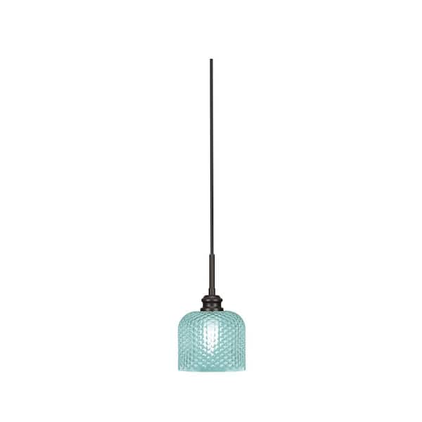 Unbranded Albany 60-Watt 1-Light Espresso Pendant Mini Pendant Light Turquoise Textured Glass and Light Bulb Not Included