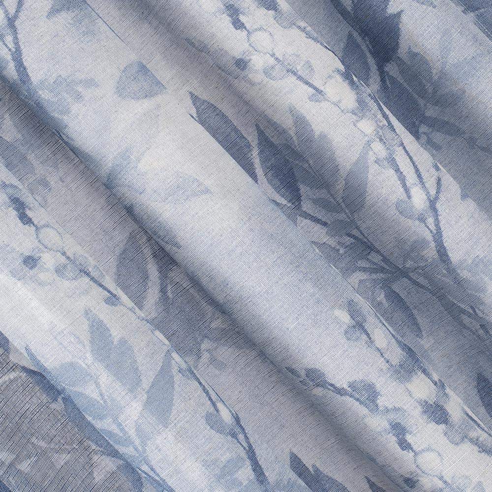 Hilary Blue Watercolor Floral Linen Blend Curtain Panel