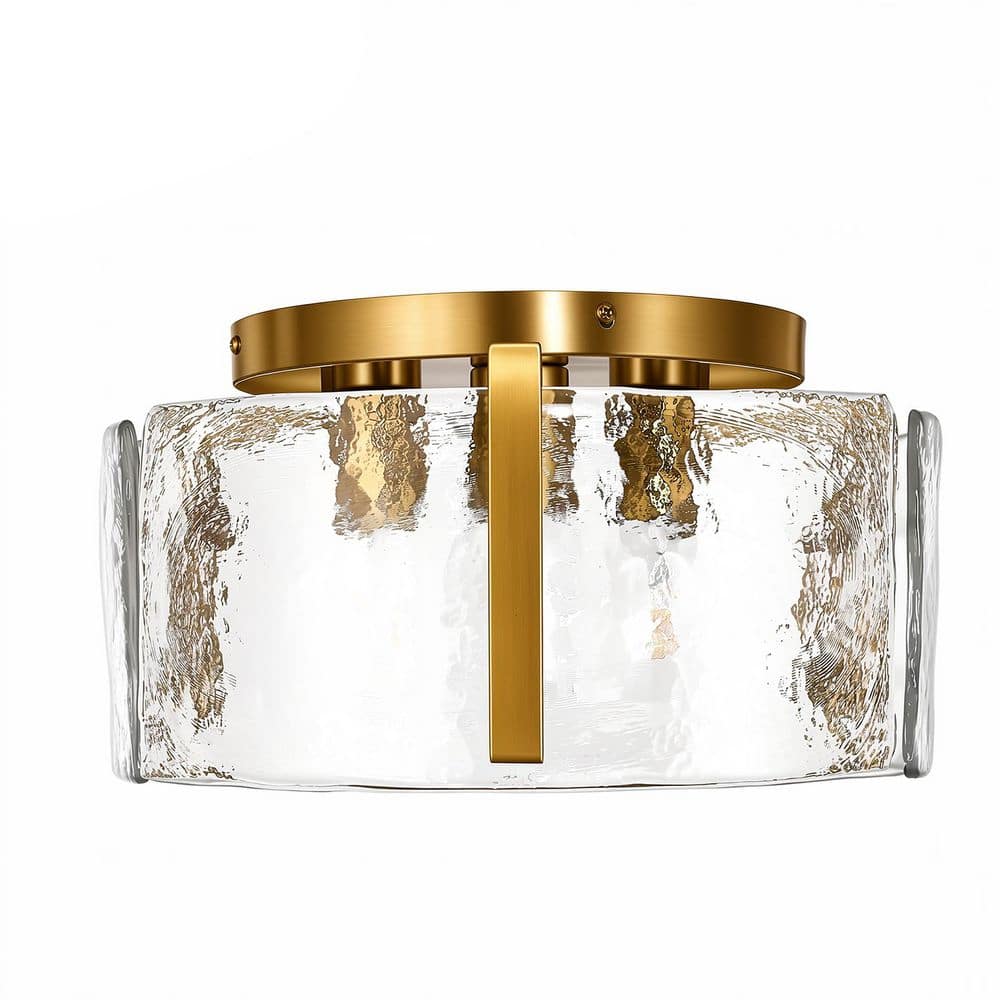 3-Light Drum Brushed Brass Metal and Glass Semi-Flush Mount Ceiling Light for Bedroom Dining Room Living Room price history on PriceWatchPro