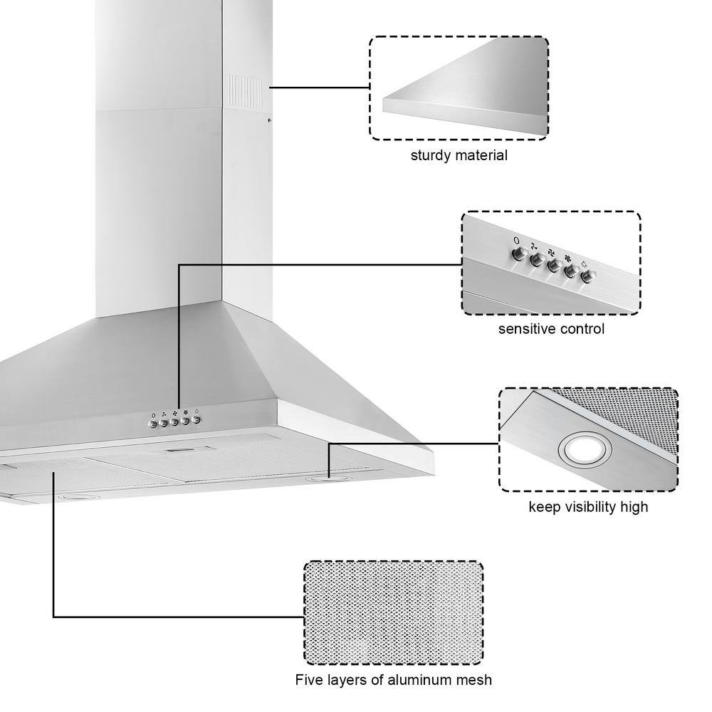 30-Inch Stainless Steel Wall Mounted Range Hood with LED Light