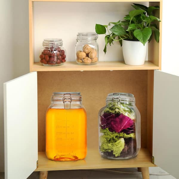 1.1 Gal. Large Glass Food Storage Jars with Airtight Lids, 2-Piece Square Wide Mouth Airtight Glass Storage Container