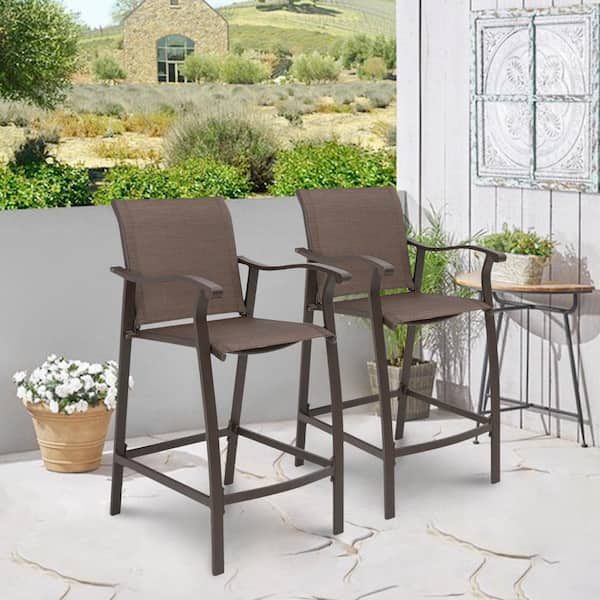 Crestlive Products Aluminum Outdoor Bar Stools Chairs in Brown (2-Pack)