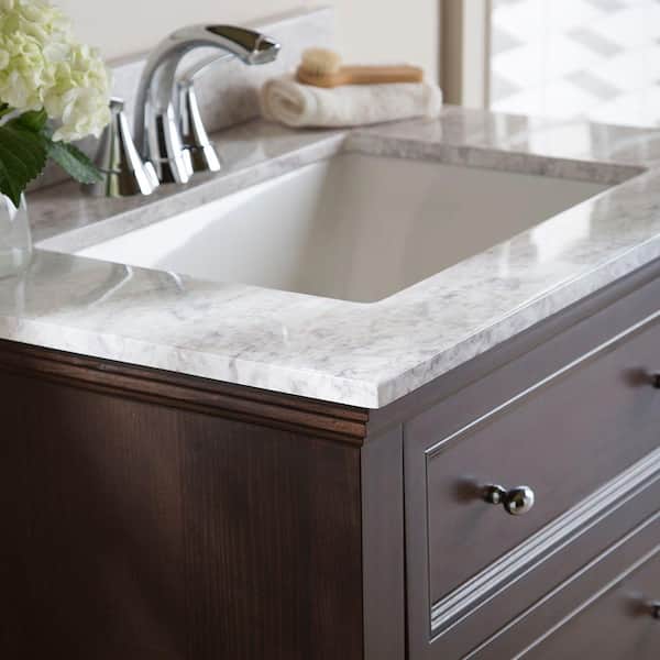 Home Decorators Collection 31 in. W x 22 in. D Cultured Marble White Rectangular Single Sink Vanity Top in Winter Mist