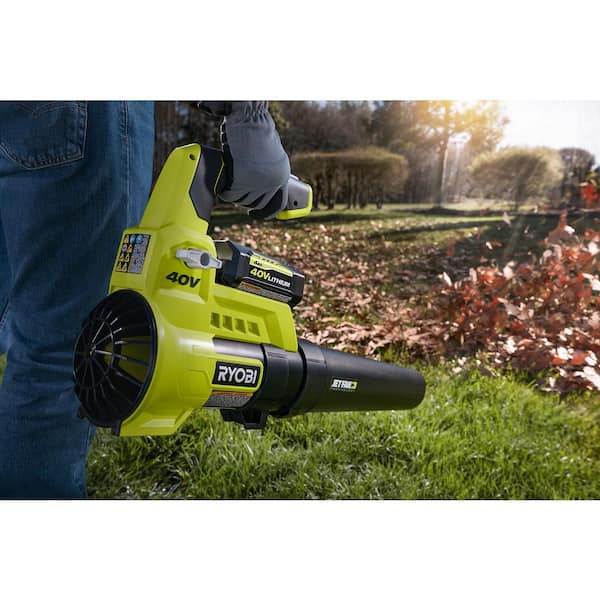 Ryobi 40V 110 MPH 525 CFM Cordless Battery Variable-Speed Jet Fan Leaf Blower with (2) 4.0 Ah Batteries and (1) Chargers